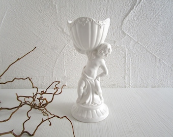 Vintage Baroque porcelain sculpture, Italy, white, boy bowl