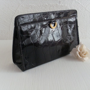 Vintage Cosmetic Bag Toiletry Bag Black Faux Leather