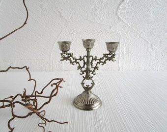 Vintage candlestick metal silver colored candle holder 3 arms 17 cm high