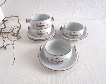 Vintage 4er Set Suppentasse mit Unterteller Keramik Landhaus