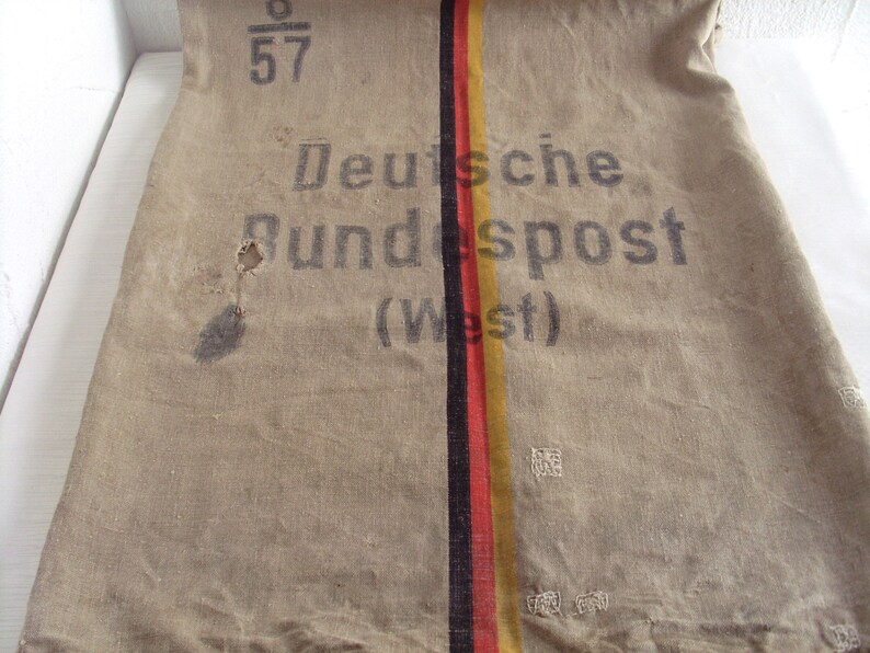 Vintage mail bag linen bag German Federal Post West shabby chic image 3