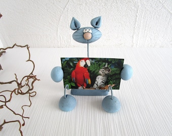 Cat figure card holder cat picture holder blue decoration