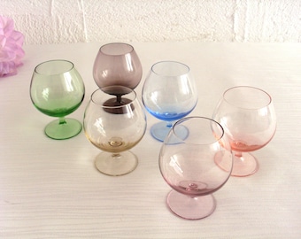 Set of 6 Mid Century Cognac Glasses Pastel Color Brandy Glasses