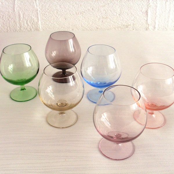 6 Stück Mid Century Cognac Gläser Pastellfarben Brandy Gläser