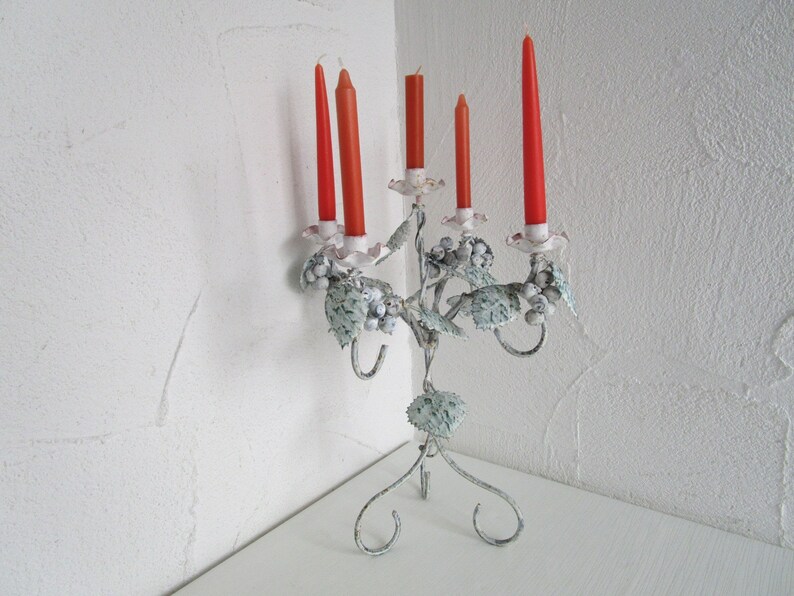 Vintage großer 5 flammiger Kerzenständer Kerzenhalter Kerzenleuchter Metall Deko Bild 6
