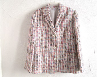 Vintage Boucle Blazer Weiß Bunt Größe 42