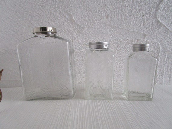 3 alte Glasbehälter Poncet Bauhaus Metalldeckel mit Glas Aufbewahrung