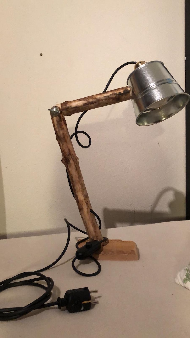 Reading lamp a fine all-rounder made of wood Stainless steel bucket Stylish and rustic