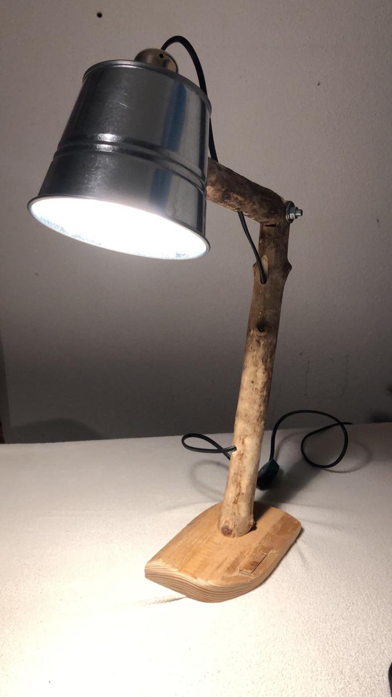 Reading lamp a fine all-rounder made of wood Stainless steel bucket Stylish and rustic