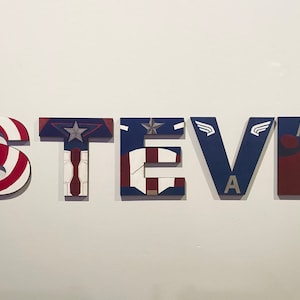 Captain America 6” or 8” Hand Painted Wood Letters