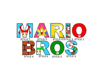 Super Mario Bros 6 "oder 8" Handbemalte Holzbuchstaben