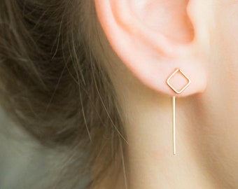 Jacket earrings , Square Earrings, Ear Jacket, Square Ear Jacket, ear jacket earring, silver gold rose gold ear jackets