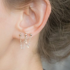 Kettingoorbel, dubbele piercing, triple piercing oorbel, vier gaten oorbellen set, oorstekers, dubbele piercing