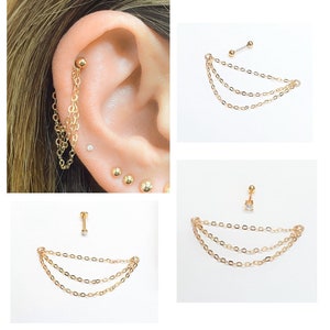 Helix mit Ohrring Kette - Helix Kette - Helix Kette Ear Jacket - Diamond Barbell Opal Knorpelohrring - Dreifach Kette Helix Ohrring