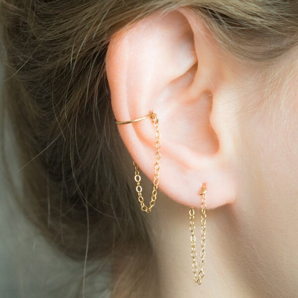 Mother Day - Chain Cuff - Chain Cuff Earring - Ear Cuff Chain - No Piercing Cuff Earring - Gold Ear Cuff