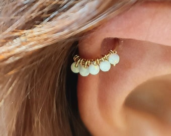 Opal Helix Piercing - Cluster Opal Beaded Cartilage Earring - Opal Hoop Piercing