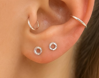 Piccoli orecchini a bottone in argento taglio diamante - Piccoli orecchini a bottone - Orecchini scintillanti - Orecchini a bottone circolari - Orecchini minimalisti - Orecchini scintillanti