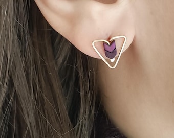 Elegant Hematite Triangle Stud Earrings– 14k Gold Filled, Rose Gold or Sterling Silver – Color-Shifting Purple, Silver, and Rainbow Hematite