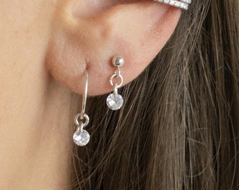 CZ Diamond Earrings - Dangly Fake Diamond Studs - Cubic Zirconia Earrings - Hoop Earrings - Charm Earrings