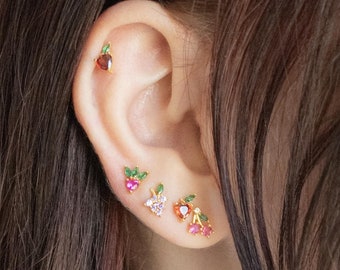 Stud Earrings - Fruit Studs Apple Grapes Cherries Strawberry Fun Cute Studs Foodie Gift