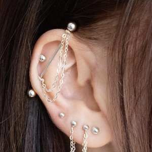 Corrente de piercing industrial - Brinco de barra industrial - Brinco de barra industrial - Joia de piercing de andaime - Aço cirúrgico 316L 14g 38 mm