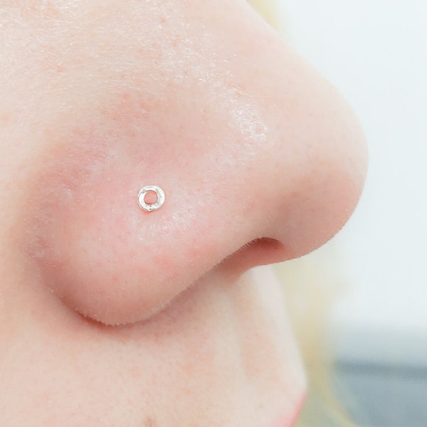 Tiny Circle Nose Stud Sterling Silver- L Shape Nose Stud- Silver Nose Piercing 18 gauge 22 gauge- Dainty Nose Jewelry- Elegant Nose Stud