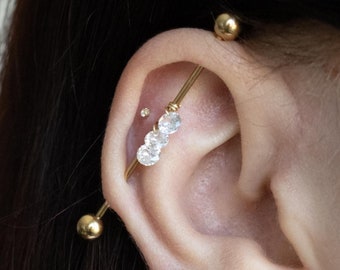 Barbell Piercing with CZ Diamonds - 16g 14g Industrial Bar - Industrial Piercing