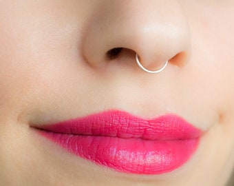 Mother Day - Thin Silver Septum ring ,Nose Piercing, Nose ring, seamless ring hoop body jewelry