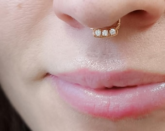 Handmade Septum Ring with CZ Diamonds - 18 Gauge Septum Hoop - Customizable Sizes - Silver, Gold, Rose Gold - Perfect for Septum Piercing