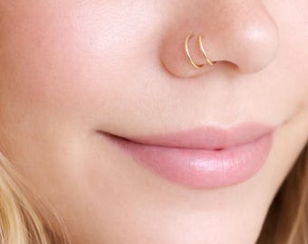 Double Hoop Nose Ring Single Pierced - Nose Ring - Nose Piercing - Double Nose Ring - Single Pierce Double Hoop - Twisted Piercing Hoop