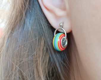 Silver Rainbow Earrings - Rainbow Dangling Silver Earrings - Pride Earrings - Pride Jewelry