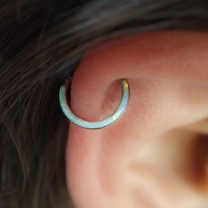 Helix Clicker Hoop - Opal Helix Ring Earring - Helix Piercing Clicker - Opal Piercing - Cartilage Earring Opal