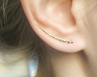 Mother Day - Long Gold Ear Climber, Ear Crawler, gold earrings, Bar Earrings, ear climber earrings