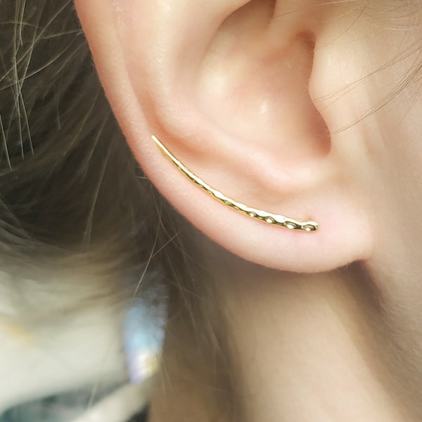 Mother Day - Long Gold Ear Climber, Ear Crawler, gold earrings, Bar Earrings, ear climber earrings