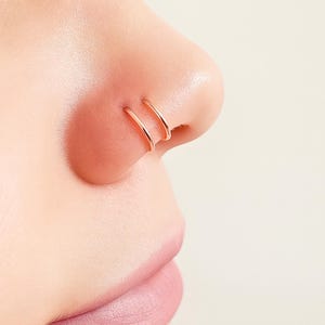 Nose Ring 22g - Double Hoop Nose Ring Single Pierced - Nose Piercing - Double Nose Ring - Single Pierce Double Hoop - Twisted Piercing Hoop