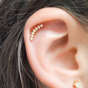CZ Diamond Helix Earring- Helix Jewelry- Helix Stud- Curved Bar Helix- Long Helix- Cartilage Earring- Pave Helix- Ball Helix- Screw Helix