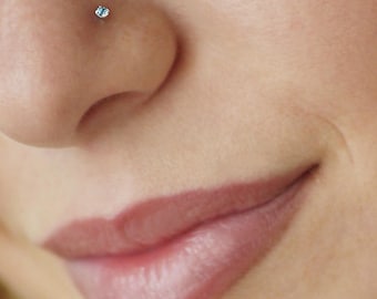 Tiny Silver Nose Stud CZ Stone - Sterling Silver Nose Studs 24 gauge L shaped Nose Jewelry Colorful Thin Dainty Nose Pin