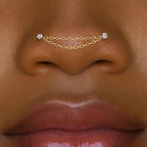 Catena per piercing al naso - Catena per piercing - Catena per piercing al naso doppio - Catena Nasallang argento oro