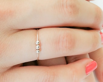 Silver Anxiety Ring - Fidget Ring - Adjustable Anxiety Ring- Stacking Ring - Anxiety Ring with 3 Beads - Worry ring-Spinner Ring-Stress Ring