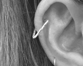 Triangle Helix Hoop Earring Diamond Cut Sterling Silver - Silver Helix Piercing - 16 Gauge Triangle Helix - 16g Cartilage Piercing