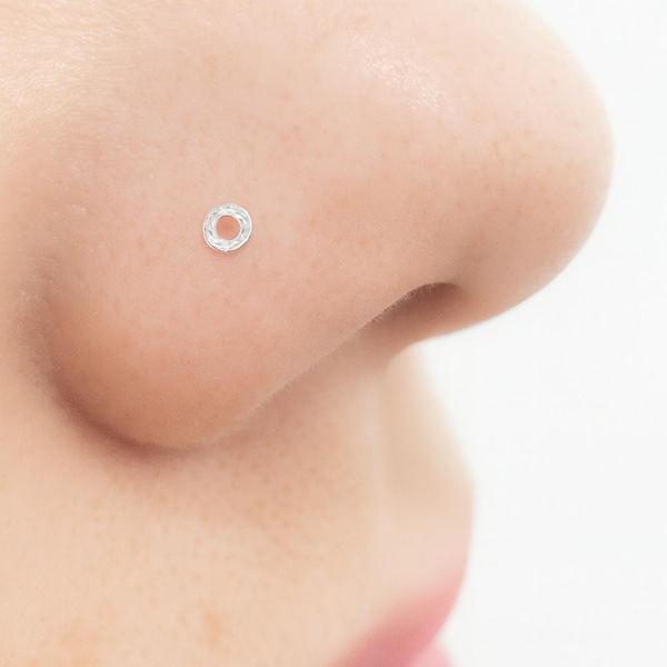 Tiny Circle Nose Stud Sterling Silver- L Shape Nose Stud- Silver Nose Piercing 18 gauge 22 gauge- Dainty Nose Jewelry- Elegant Nose Stud