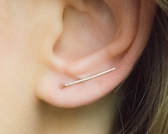 Long Gold Ear Climber, Ear Crawler, Bar Earrings, textured climber earrings