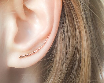 Mother Day - Rose Gold Ear Climber, Ear Crawler, Bar Earrings, rose gold earrings