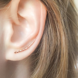 Mother Day - Rose Gold Ear Climber, Ear Crawler, Bar Earrings, rose gold earrings