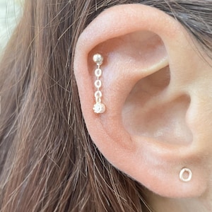 Chain Helix Earring Screw Ball Gold or Silver - Cartilage Stud Piercing CZ Diamond Charm