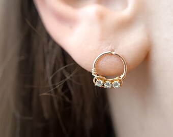 Cute Little Circle Earrings with CZ Diamonds - Circle Studs in Gold Rose or Silver - Elegant Classy Stud Earrings