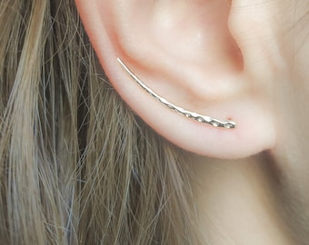 Long Ear Climber, Ear Crawler, Bar Earrings, silver earrings , sterling silver ear climber - Ear Sweep
