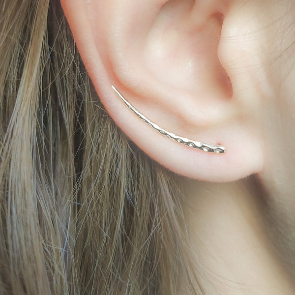 Mother Day - Long Ear Climber, Ear Crawler, Bar Earrings, silver earrings , sterling silver ear climber - Ear Sweep