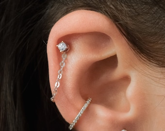 Mother Day - Silver Helix Chain - Piercing Chain - Single Ear Chain - Chain for Earrings - Stud Earrings Chain - Chain Charm