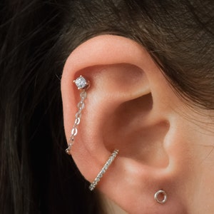 Catena a elica in argento - Catena per piercing - Catena per orecchino singolo - Catena per orecchini - Catena per orecchini a bottone - Catena con ciondolo